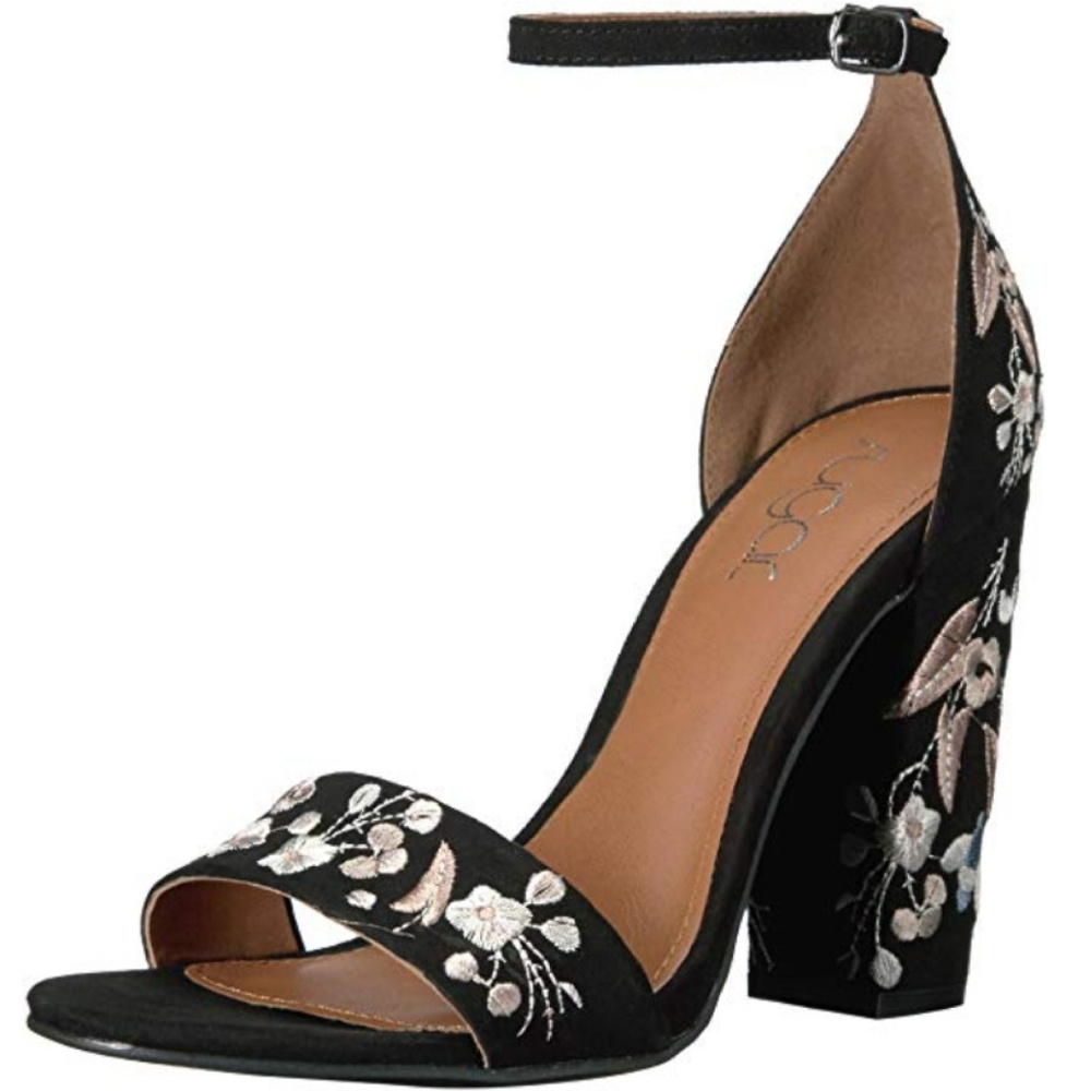Black Suede Sandle with Ankle strap /Tapestry
